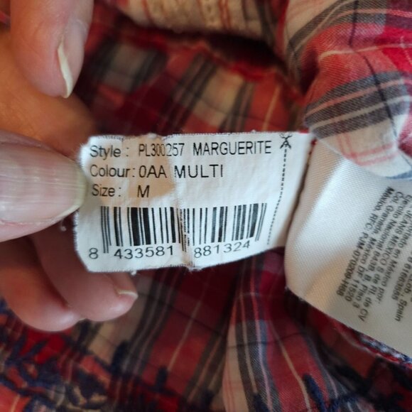 Pepe Jeans London Top Medium Marguerite Red Check Embroidered Western Prairie - Picture 9 of 9